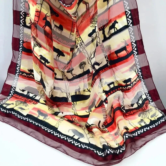 VTG Serengeti Safari Scarf Satin African Animals Sunset Afrocentric Large Square - Picture 10 of 14